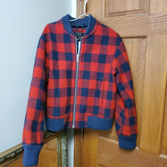 J.Crew Wool Buffalo Check Plaid Bomber Jacket - Picture 4 of 16